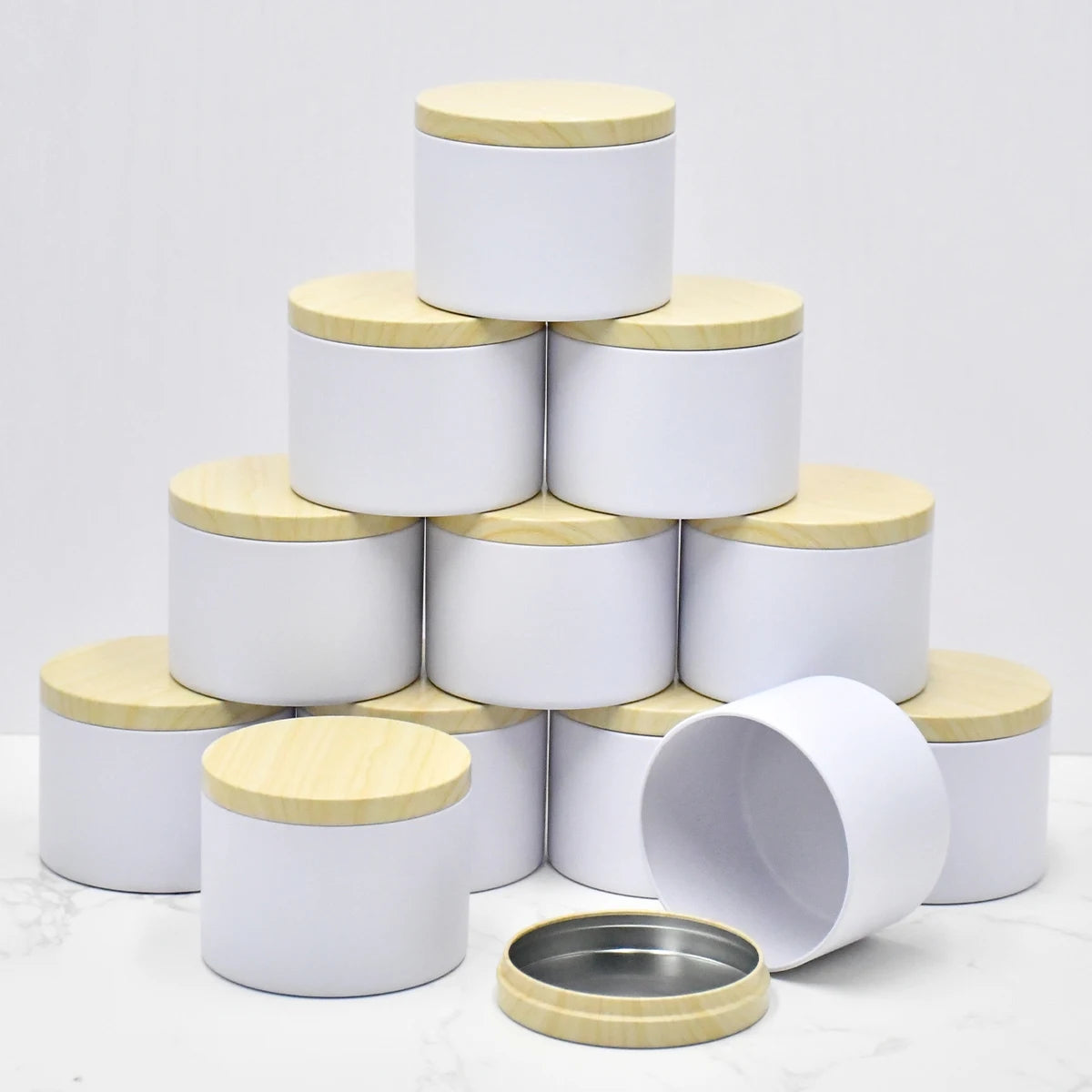 4oz Candle Tins with Wooden Lids | Empty Metal Candle Jars for Candle Making | Black White Green Purple Containers