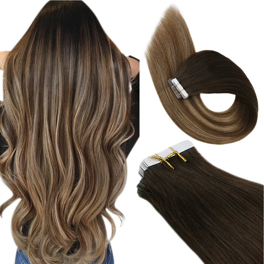 Luxe Ugeat Tape-In Haarextensions met Echt Braziliaans Remy Haar – Strak, Naadloze Huidband voor Prachtige Balayage Stijlen (20P/40P)