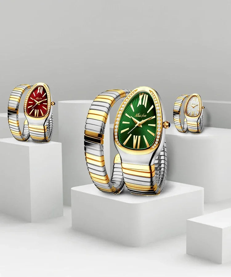 Classic Snake Shape Watch For Women Gold Silver Scaleable Bracelet Womens Watches Bling Diamonds Quartz Ladies Wristwatch