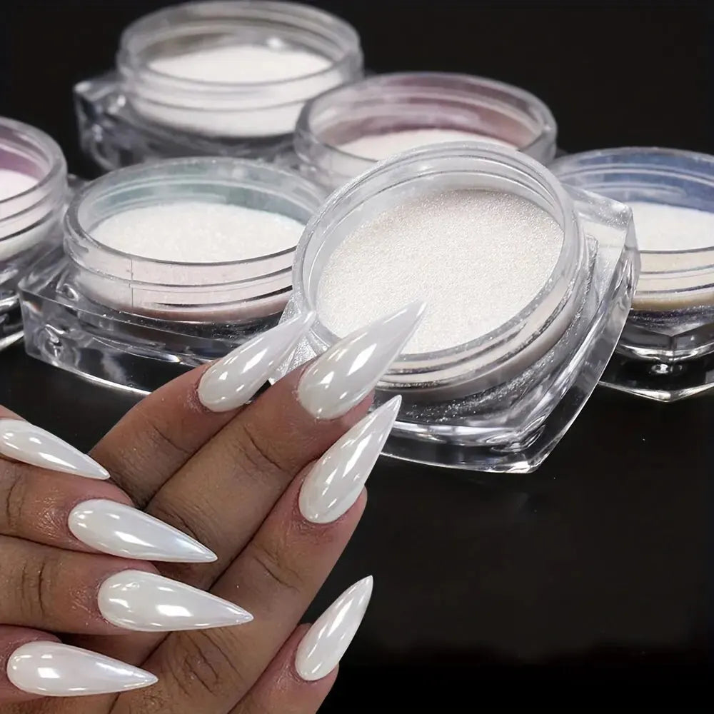 1 Doos Verbazingwekkend Witte Chroom Nagelpoeder - Transformeer Je Nagels met Sprankelende Zeemeermin Parelkunst!