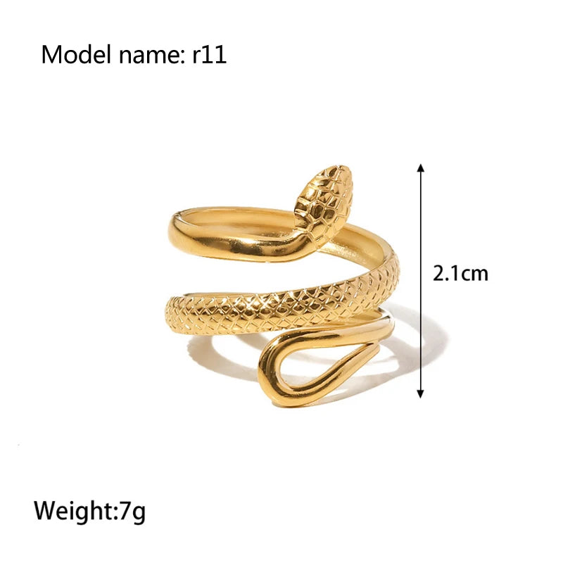 2025 Retro Hollow Zirconringen voor Vrouwen – Luxe Gouden Slangontwerp Trendsettende RVS Sieraden
