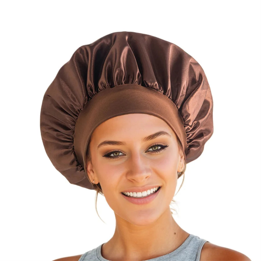 Luxueuze Extra Grote Zijde Bonnet voor Vrouwen met Brede Rand - Stijlvolle en Comfortabele Slaapmuts voor Dagelijks Gebruik
