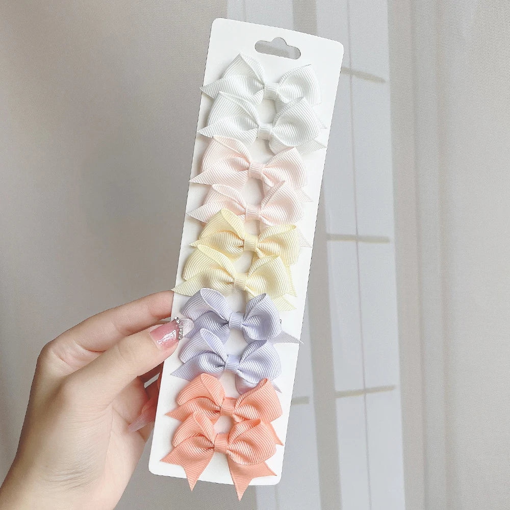 Charmante 10-delige set van 1,9'' effen kleur lint haarclips voor meisjes – Schattige handgemaakte strik mini haarspeldjes voor stijlvol haaraccessoires!