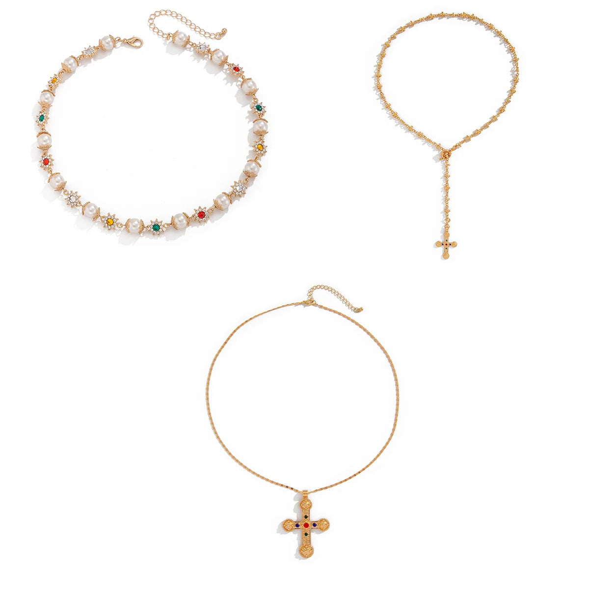 Elegante Ingemark Rhinestone en Imitatieparel Kralen Ketting met Vintage Jezus Kruis Hanger - Een Prachtige Choker voor Bruiden en Speciale Gelegenheden - Y2K Geïnspireerde Sieraden