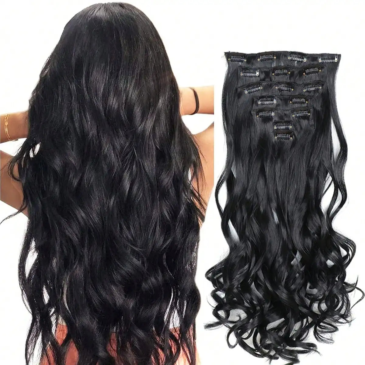 Luxe 22-Inch Krullend Golvend Clip-In Haar Extensions - 7-Delige Set voor een Volle Hoofd met Adembenemend Haar voor Vrouwen en Meisjes!