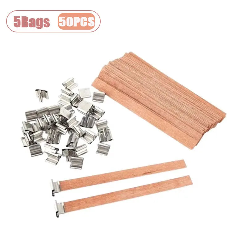 50 High-Quality Pre-Waxed Wood Wicks for Candle Making with Clips