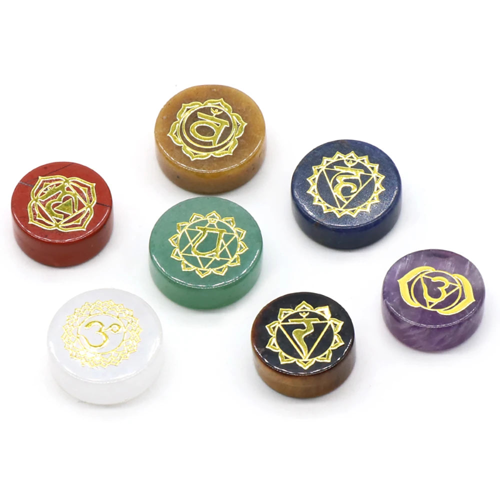 7-Pak Rond 7 Chakra Natuurlijke Steen Versieringen (16-18mm) - Amethist Kwarts Energie Stickers voor Reiki, Divinatie en Genezing