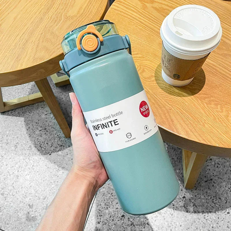 Extra-grote 1L/1.2L Geïsoleerde Thermosfles met Rietje - Stijlvolle RVS Thermische Waterfles voor Heet en Koud Drank, Vacuümfles en Thermosbeker