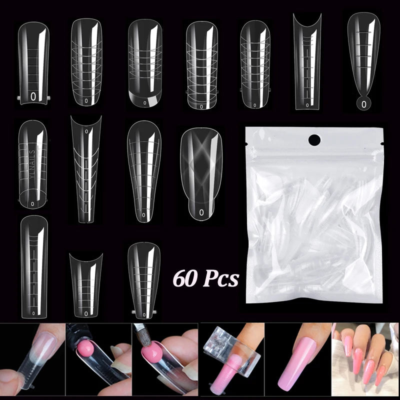 60 stuks Nagelverlengingsvormen voor Snelle UV Gel Polish Toepassing - Perfect voor Acrylnagels en Valse Nagelkunst met Dual System Manicure Accessoires!