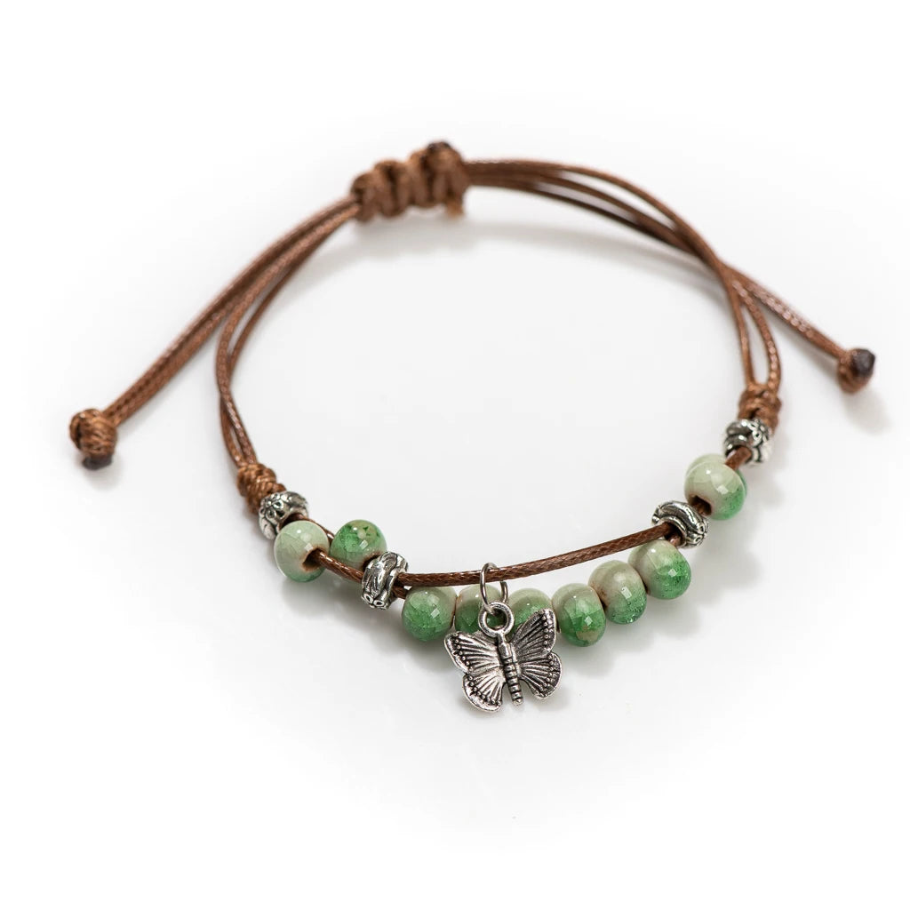 Exquise Handgemaakte Vlinder Keramiek Gebroken IJs Vintage Verstelbare Armband - Bohemian Chic Sieraden op Elastic Band, een Uniek Cadeau Idee! H920