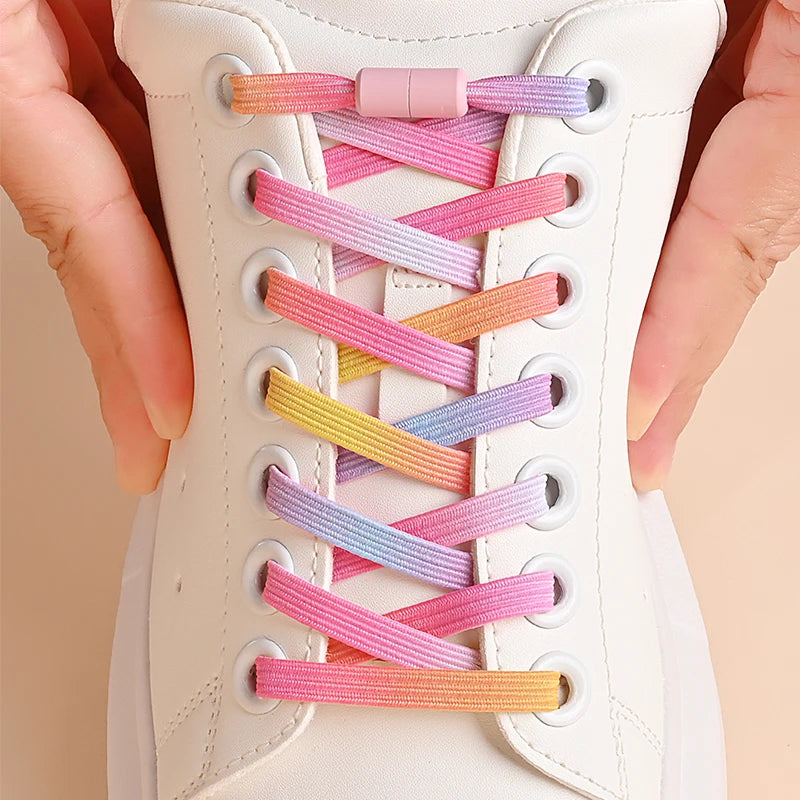 Kleurige Elastische Schoenveters zonder Knoop met Stijlvolle Gespen - Perfect voor Kinderen en Volwassenen!