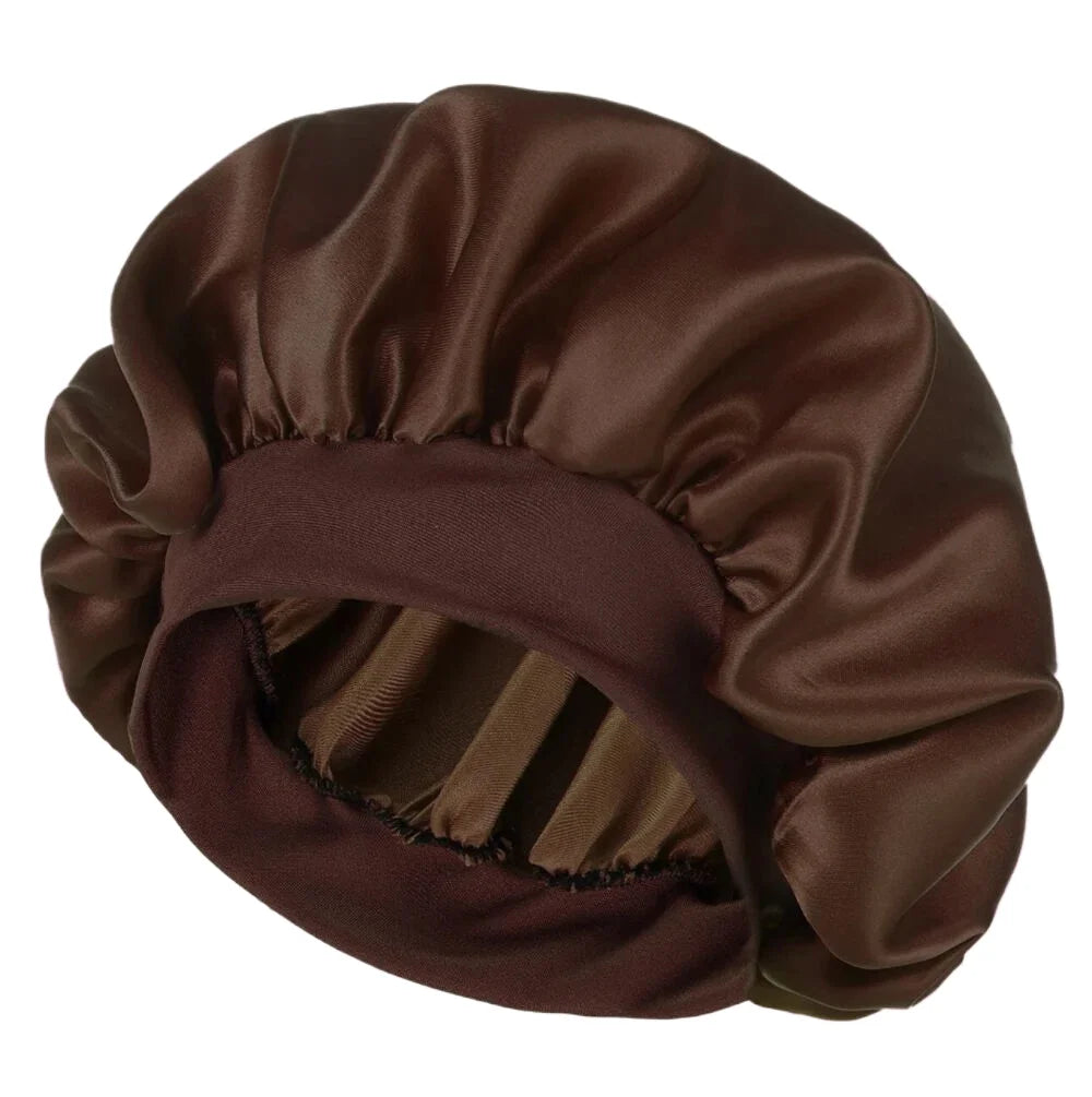 Satin Bonnets Night Sleeping Cap Large Elastic Wide Soft Band Colorful Silk Hat for Curly Hair Care Beauty Makeup for Women Men