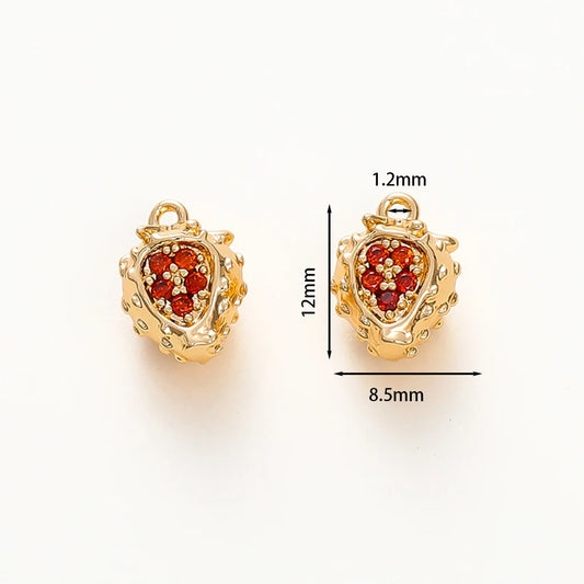 2pcs Strawberry Charms 18K Gold Plated Fruit Pendants Brass