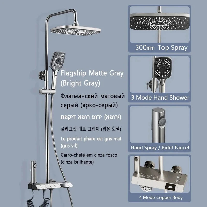 Stijlvol Piano Toets Douche Systeem: Compleet Badkamer Douche Set met LED Digitale Weergave en Koper Armaturen voor Warm en Koud Water Genot