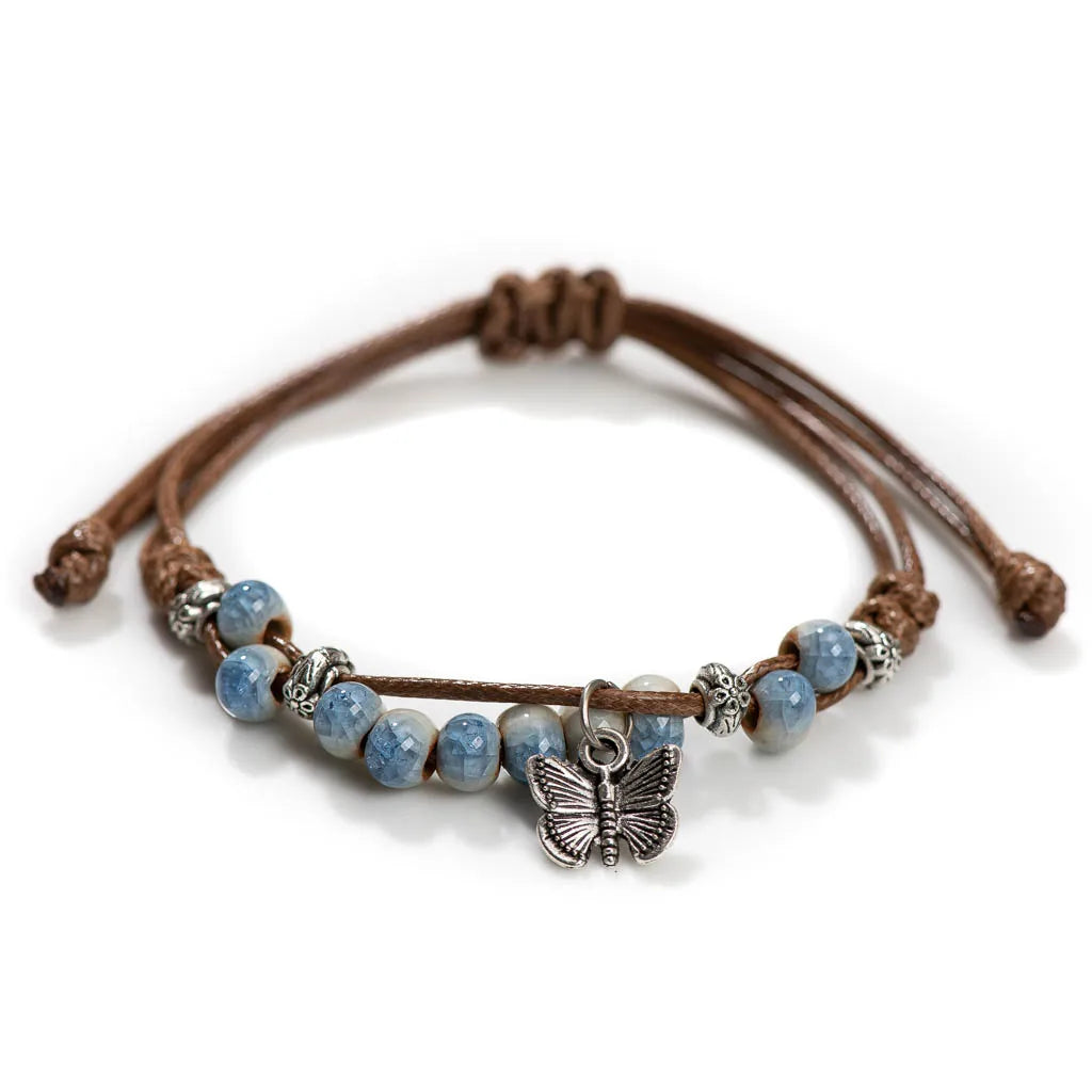 Exquise Handgemaakte Vlinder Keramiek Gebroken IJs Vintage Verstelbare Armband - Bohemian Chic Sieraden op Elastic Band, een Uniek Cadeau Idee! H920