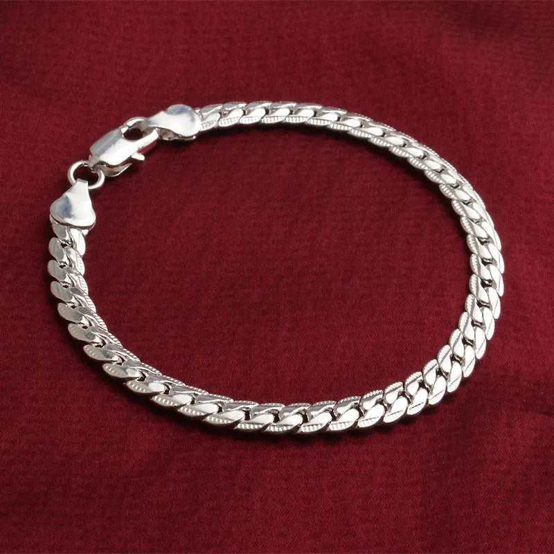 Elegante 925 Sterling Zilveren Platte Zijde Kettingarmband - 6mm, Verstelbaar 18/20cm, Met Kreeftsluiting - Perfect Huwelijks- en Verlovingscadeau voor Hem en Haar