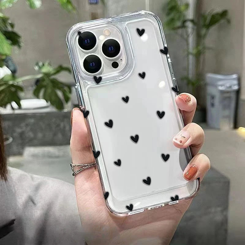 Stijlvolle Hart Graphic Zachte Siliconen Telefoonhoes voor iPhone 14, 13, 15, 16 Pro Max, 16E, 12, 11, X, XR, XS, 7, 8, 16 Plus, SE 2022 - Transparante Bescherming!
