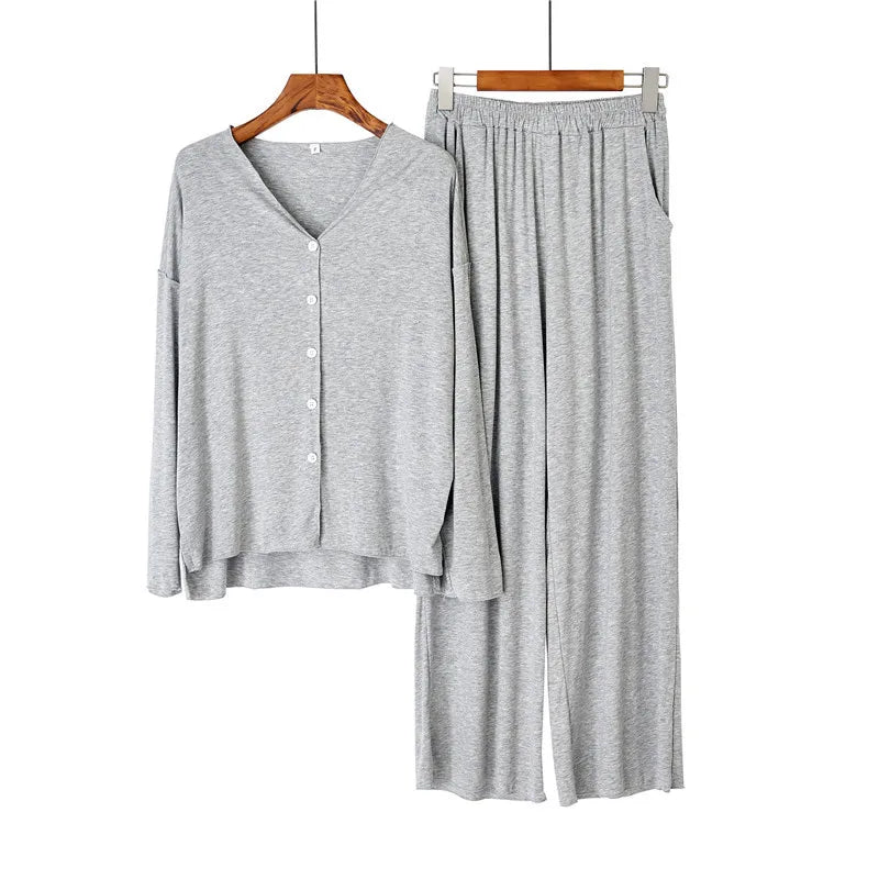 Gezellige en Chique Dames 2-delige Winter Loungewear Set - Stijlvolle Lange Mouwen Pyjama en Zachte Cardigan voor Ontspanning in Lente en Herfst