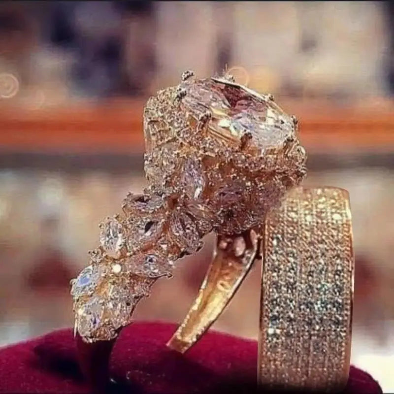 Exquisite Luxe Prinses Ring Set met Sprankelende Cubic Zirconia - Elegante Bruids- en Trouwring Juwelen voor Stellen