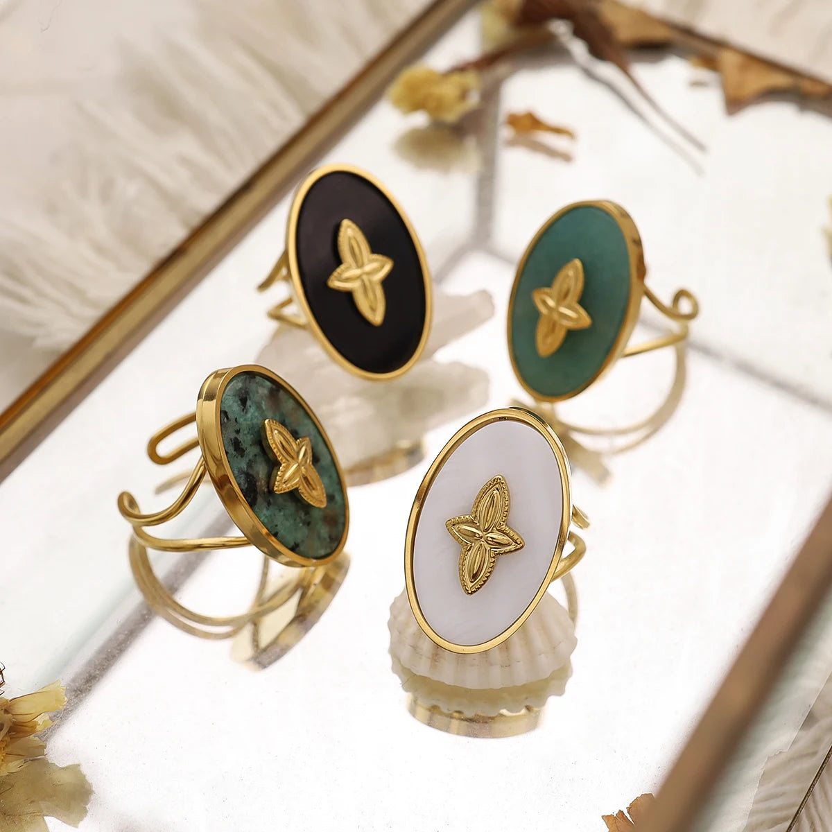 Omarm je Wilde Spirit: 2024 Nieuwe Rvs Ringen voor Vrouwen – Vintage Natuurlijke Steen Luxe Statement Sieraden, Waterdicht en Stylish!
