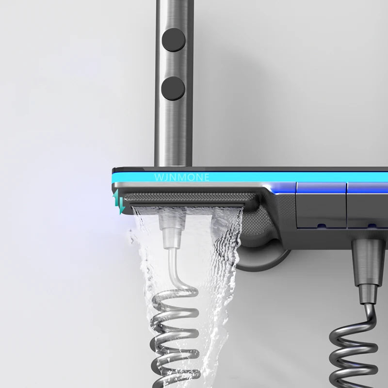 Luxe Badkamer Douche Systeem met Verlichte Kenmerken, Veilig Glas, Piano Toetsontwerp, Slim Digitale Thermostaat Mengkraan – Compleet Set