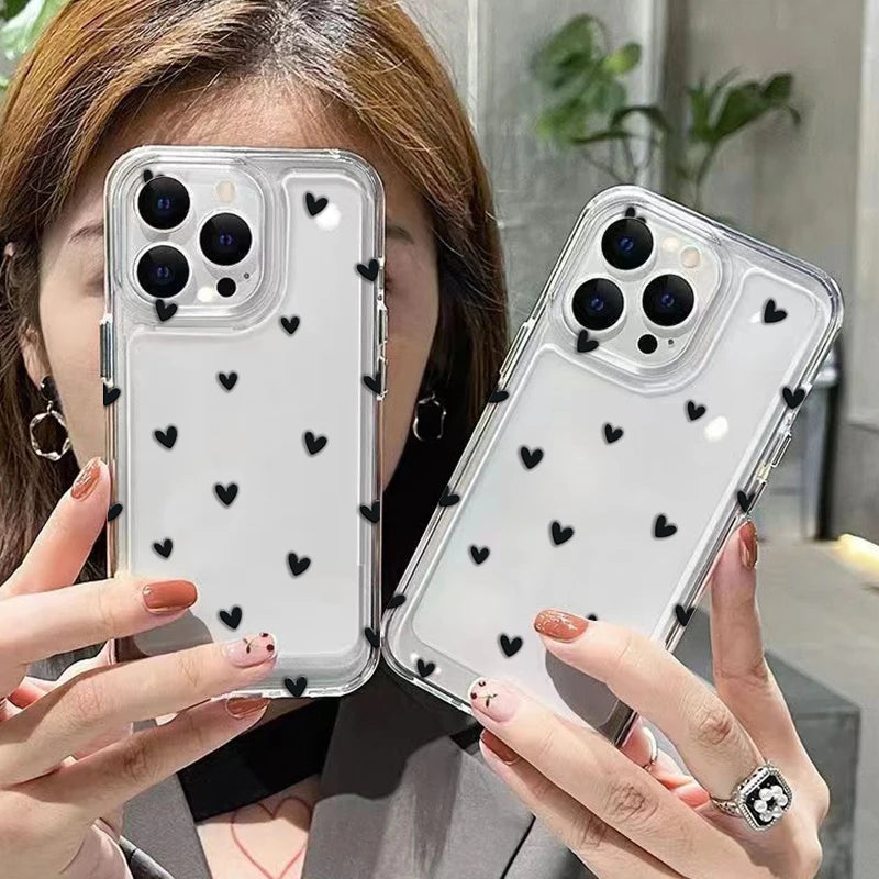 Stijlvolle Hart Graphic Zachte Siliconen Telefoonhoes voor iPhone 14, 13, 15, 16 Pro Max, 16E, 12, 11, X, XR, XS, 7, 8, 16 Plus, SE 2022 - Transparante Bescherming!