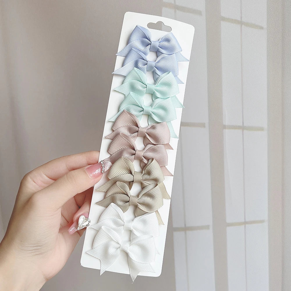 Charmante 10-delige set van 1,9'' effen kleur lint haarclips voor meisjes – Schattige handgemaakte strik mini haarspeldjes voor stijlvol haaraccessoires!