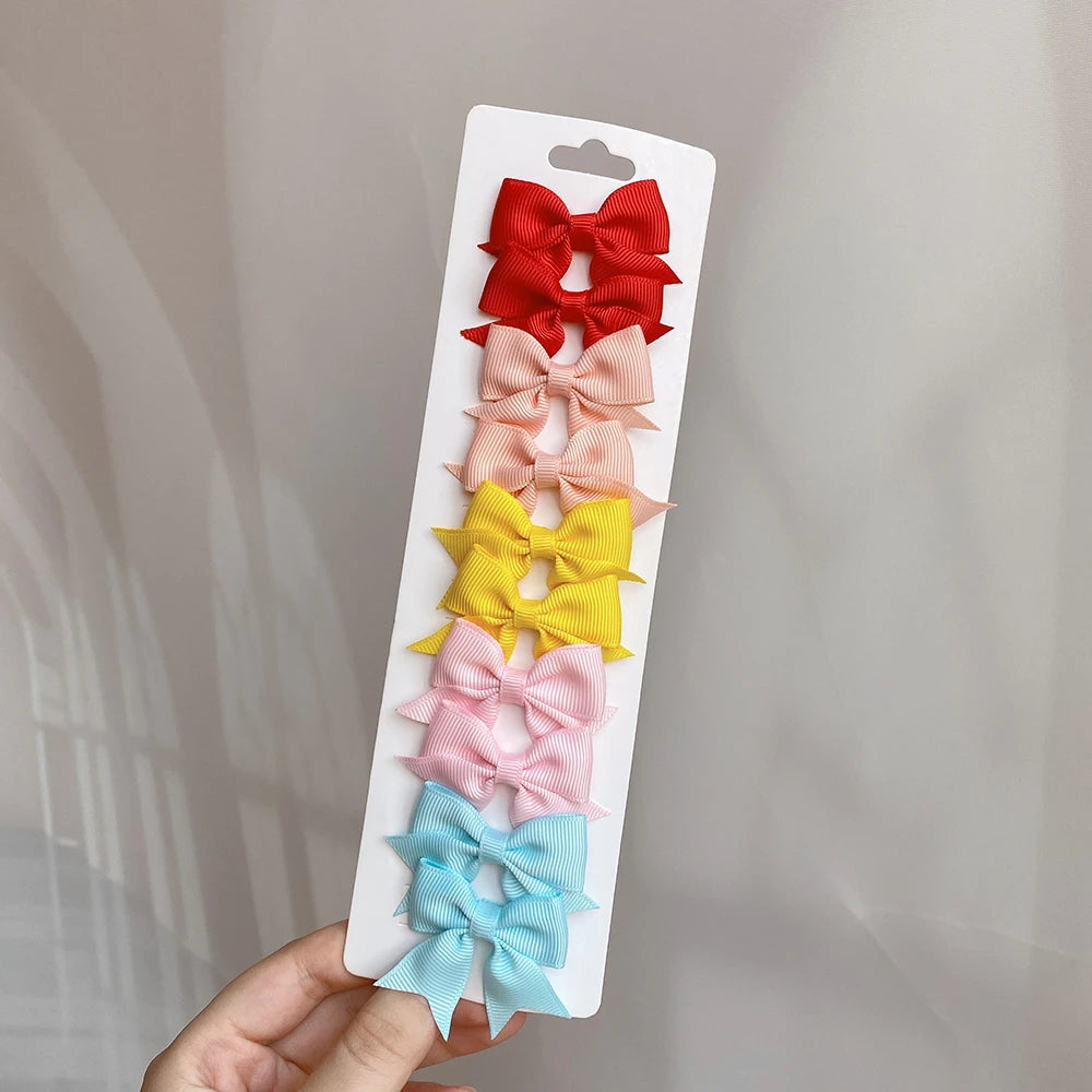 Charmante 10-delige set van 1,9'' effen kleur lint haarclips voor meisjes – Schattige handgemaakte strik mini haarspeldjes voor stijlvol haaraccessoires!