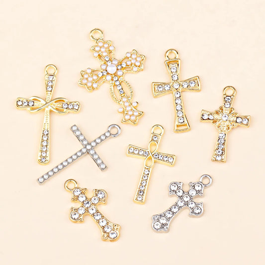 Crystal Cross Charms Gold Silver Crucifix Jewelry Making Supply