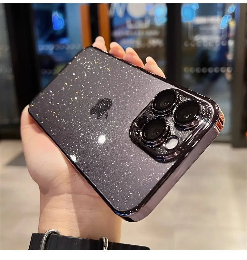 Glamoureuze Elektrolytisch Gecoate Glitter iPhone Hoes - Adembenemende Schokbestendige Bescherming voor 12ProMax, 13, 14, 15 en 16 Modellen