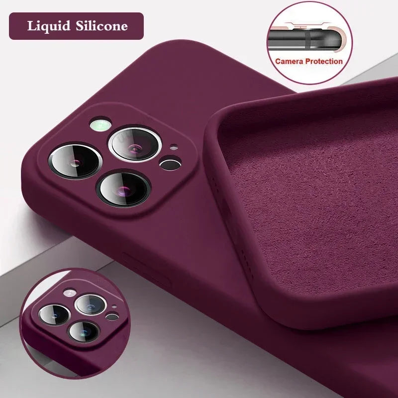 Stijlvolle Siliconen Telefoonhoes voor iPhone 16, 15, 14, 13, 11, 12 Pro Max & 15 Plus - Val- en Botsbescherming in Levendige Effen Kleuren