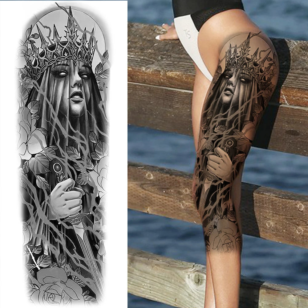 Indrukwekkende Volledige Arm Tijdelijke Tattoo Mouw voor Mannen en Vrouwen - Realistische Krijger, Leeuw, Tijger en Bloementekening - Gedurfde Zwarte Totem en Maori Stijl Stickers