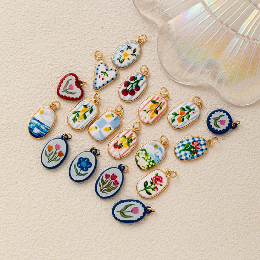 Flower Enamel Charms Tulip Fruit Pendants DIY Jewelry