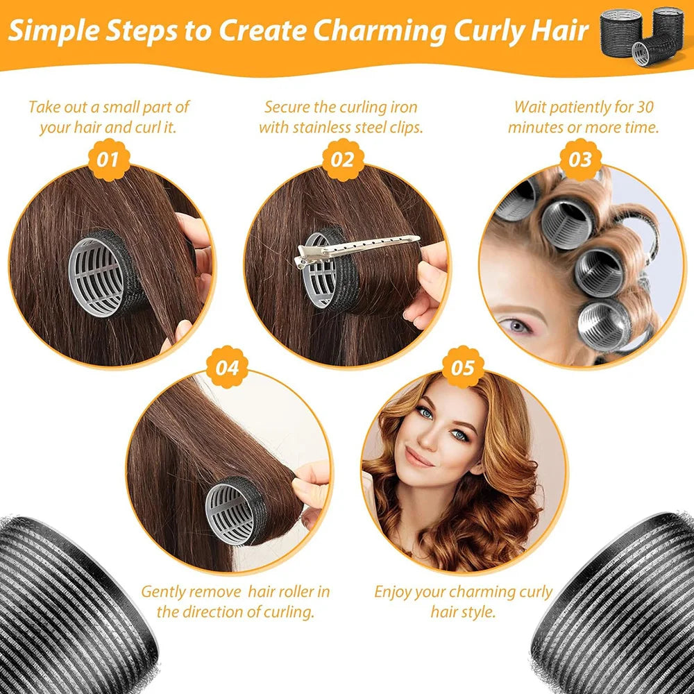 13-delige Zwarte Zelfklevende Haarrollers voor Makkelijk Heatless Krullen en Volume - Ideale Doe-Het-Zelf Stylingen voor Stijlvolle Pony's!