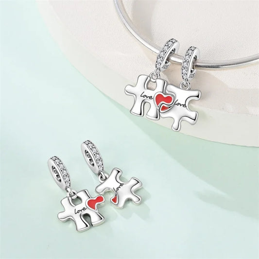 925 Sterling Silver Puzzle Charms Bead with Zircon Inlay DIY Bracelet Pendant Jewelry Making Supplies