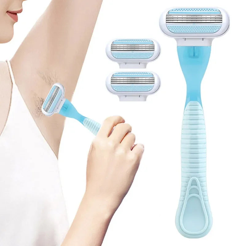 Essentiële Vrouwen VeiligheidsScheermes: 3-Laags RVS Handmatige Bladen voor Lichaam, Bikinilijn en Onderarmhaarknippen - Compact en Handig voor Scheren Onderweg