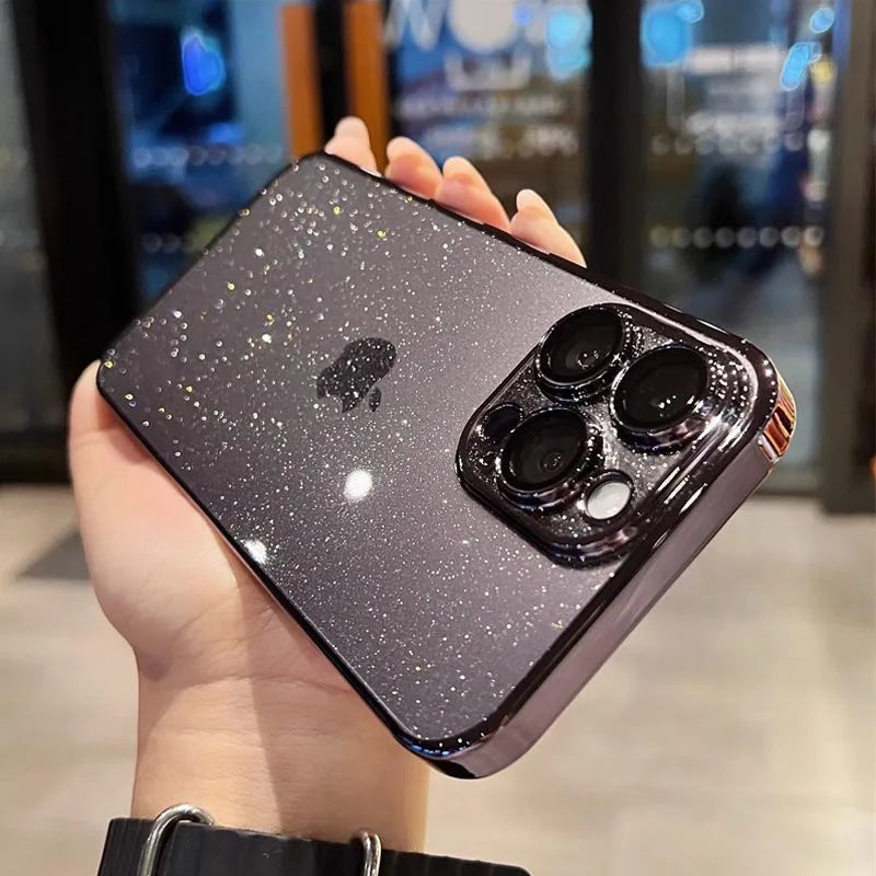 Glamoureuze Elektrolytisch Gecoate Glitter iPhone Hoes - Adembenemende Schokbestendige Bescherming voor 12ProMax, 13, 14, 15 en 16 Modellen