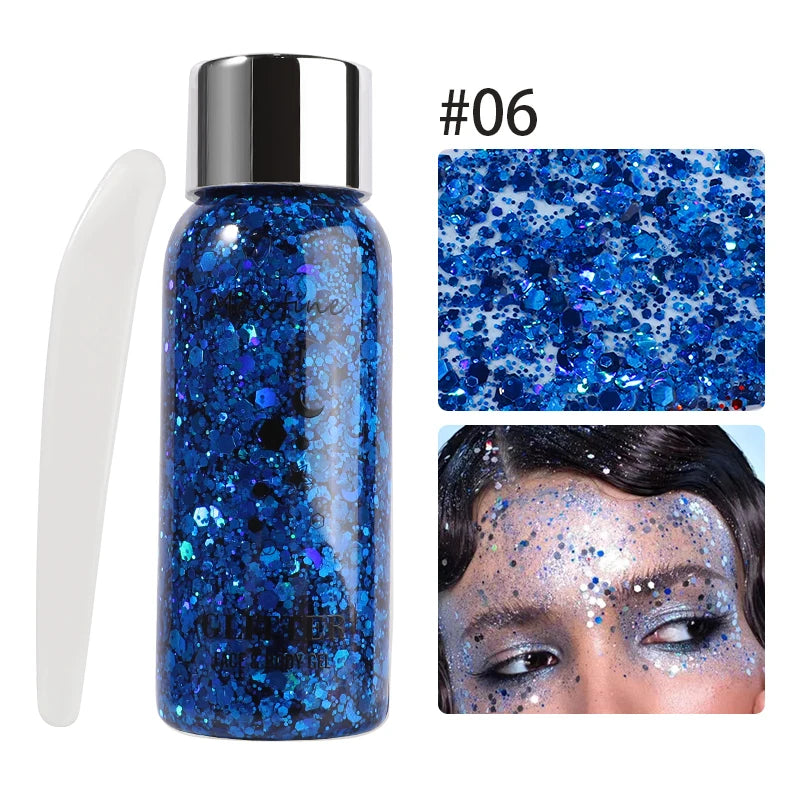 Multifunctionele Lichaams- en Gezichtsglittergel - Langdurige, Waterdichte Oog- en Haartinten voor Feest- en Podiumglamour
