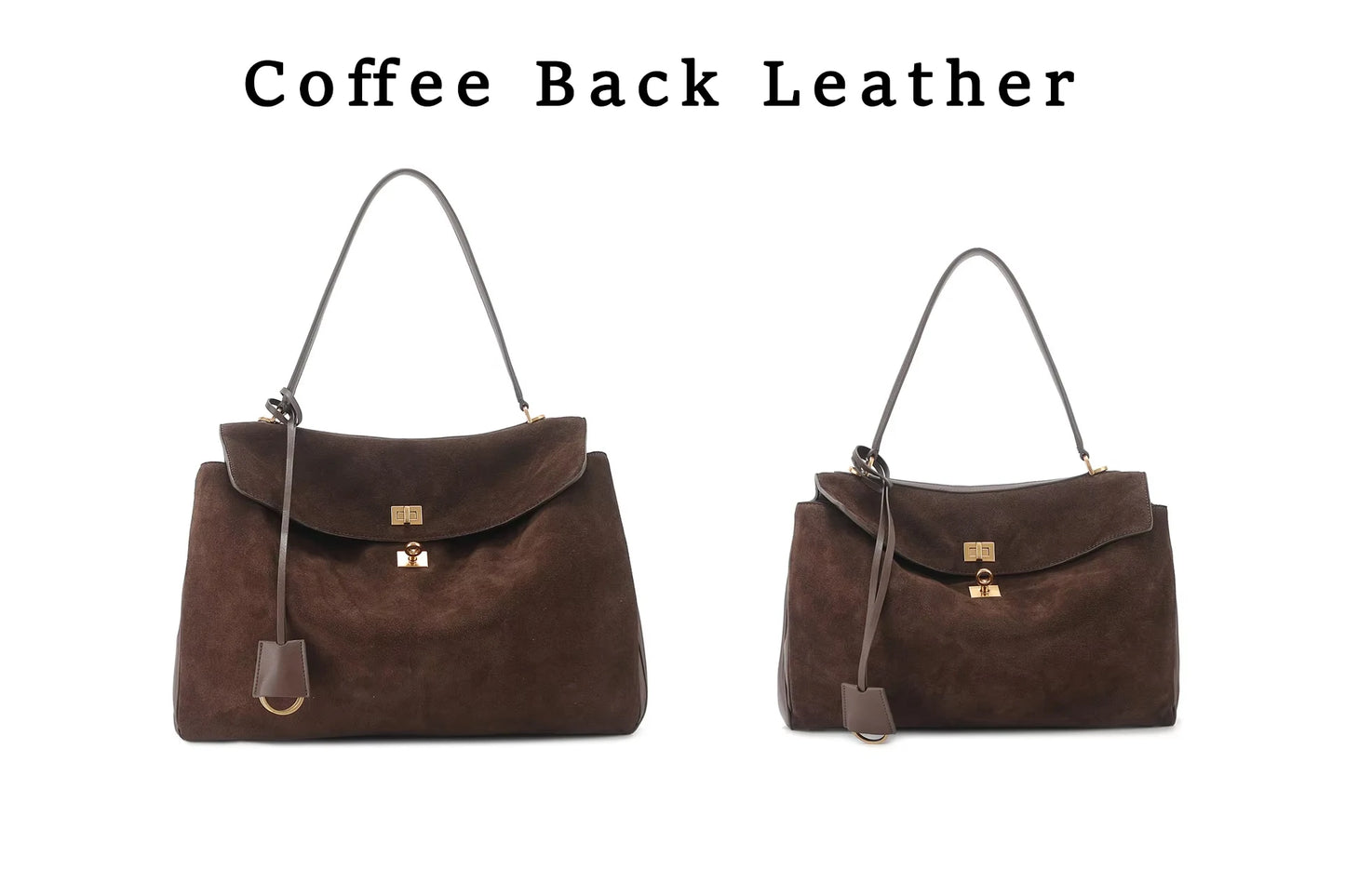 Chique Echte Leren Bruine Suède Tote Bags voor Vrouwen - Elegante Gouden Buckle Schoudertassen van Luxe Merk Rodeo