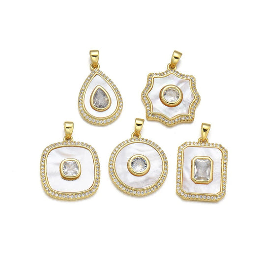 Gold Plated Shell Pendant Zircon Charm DIY Jewelry Making