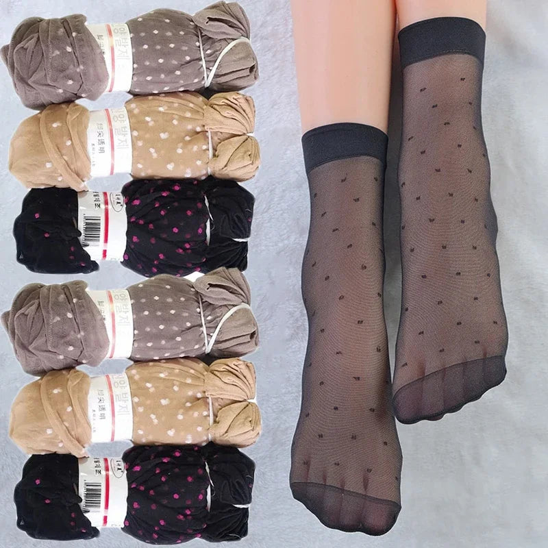 Chic Zwarte Punt Transparante Sokken - Ultra-Dunne Elastische Kristallen Zijde Enkel Sokken voor Vrouwen - Perfect voor Zomer Mode!