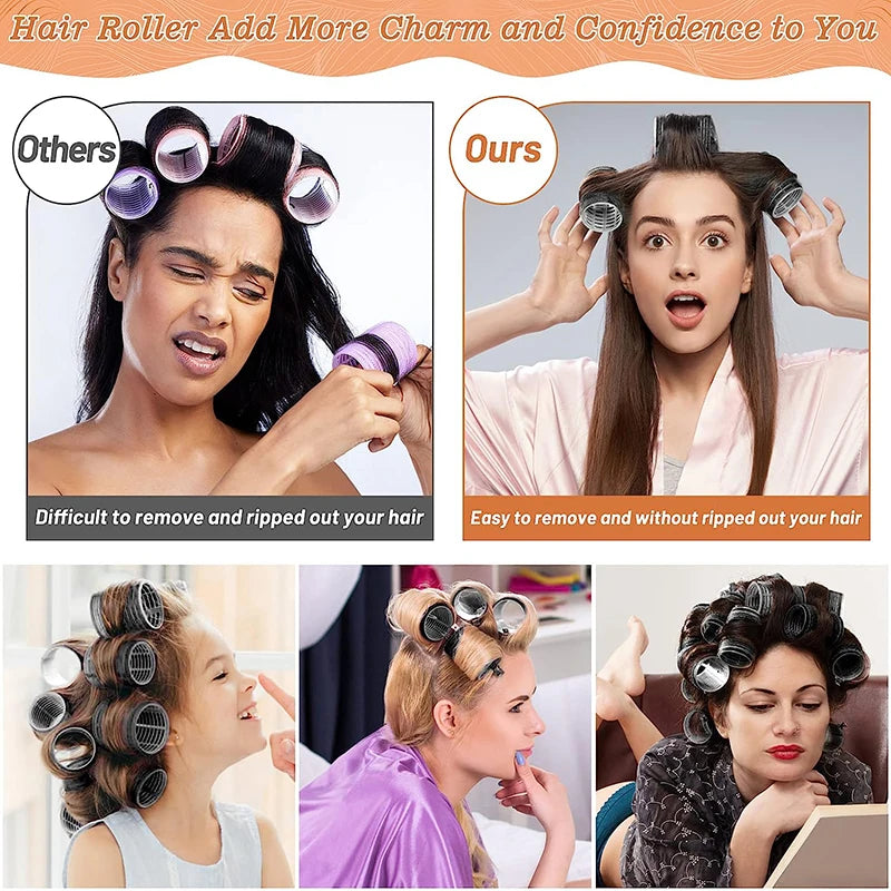 13-delige Zwarte Zelfklevende Haarrollers voor Makkelijk Heatless Krullen en Volume - Ideale Doe-Het-Zelf Stylingen voor Stijlvolle Pony's!
