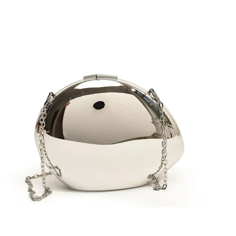 Chique Acrylaat Schelp Clutch Tas - Elegante Gouden & Zilveren Avondhandtas voor Vrouwen - Stijlvolle Glanzende Metalen Schouder- en Crossbodytas - Perfect voor Feesten!