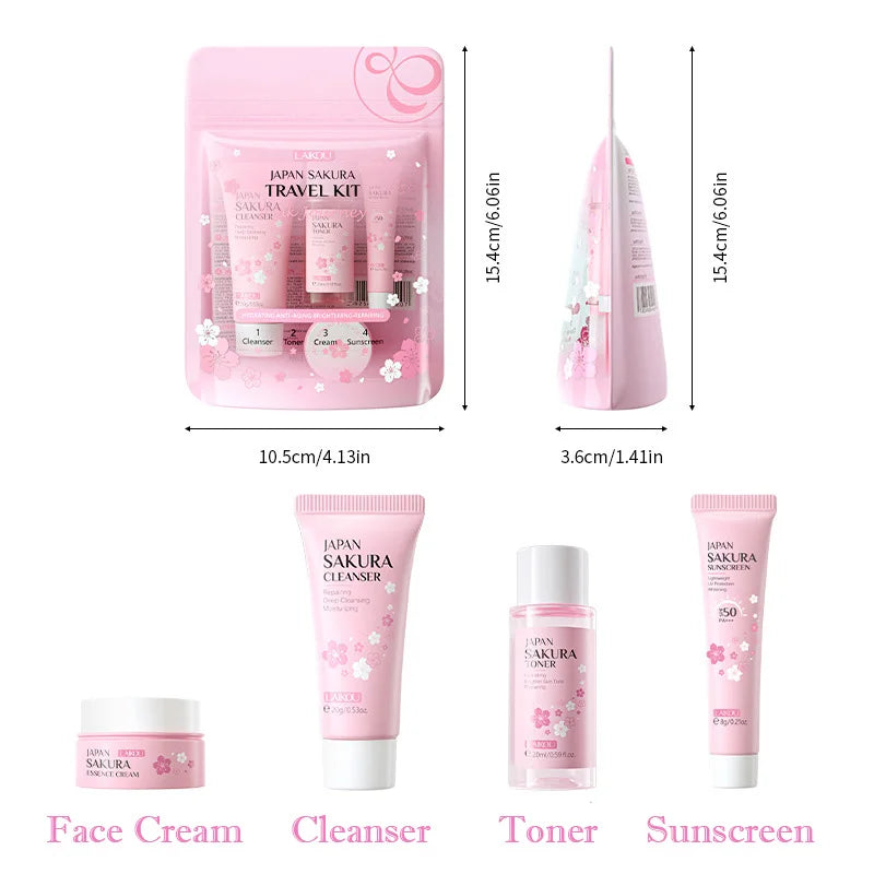 Revitaliseer je huid met de LAIKOU Sakura Complete Care Set: Reinigingsgel, Crème, Serum, Tonic - Hydraterend, Verhelderend, Firming en Vochtinbrengend!