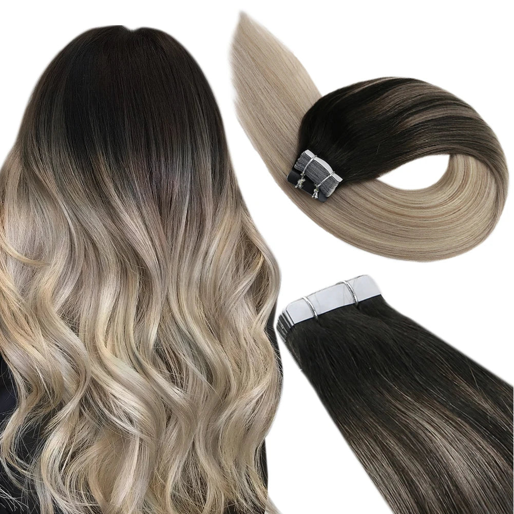 Luxe Ugeat Tape-In Haarextensions met Echt Braziliaans Remy Haar – Strak, Naadloze Huidband voor Prachtige Balayage Stijlen (20P/40P)