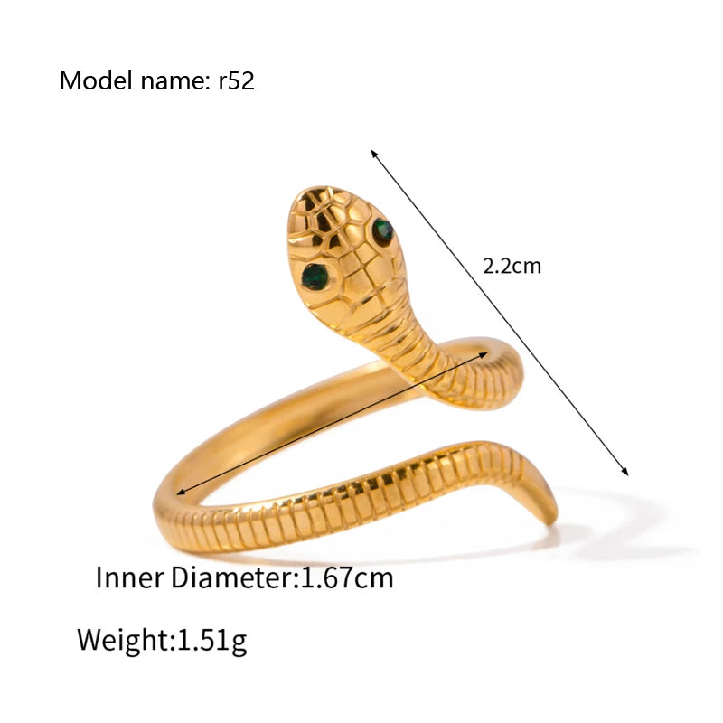 2025 Retro Hollow Zirconringen voor Vrouwen – Luxe Gouden Slangontwerp Trendsettende RVS Sieraden
