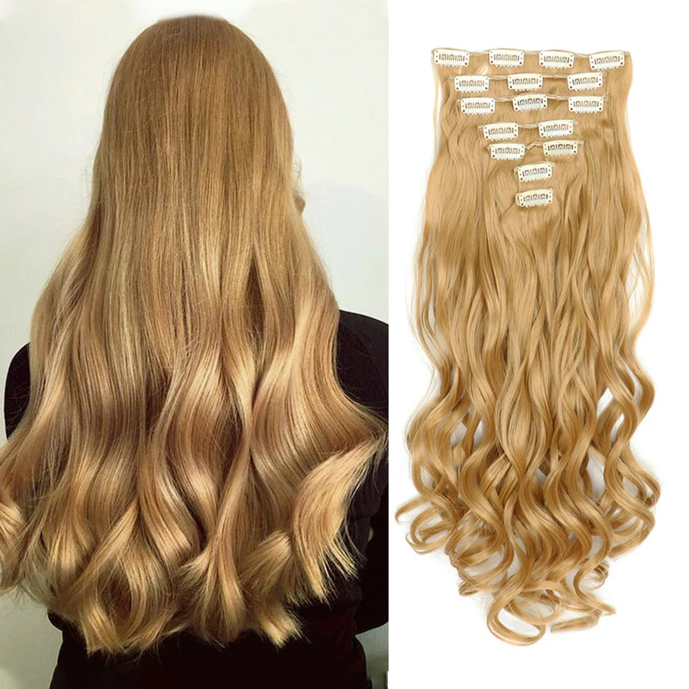 Luxe 22-Inch Krullend Golvend Clip-In Haar Extensions - 7-Delige Set voor een Volle Hoofd met Adembenemend Haar voor Vrouwen en Meisjes!