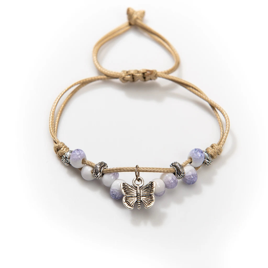 Exquise Handgemaakte Vlinder Keramiek Gebroken IJs Vintage Verstelbare Armband - Bohemian Chic Sieraden op Elastic Band, een Uniek Cadeau Idee! H920