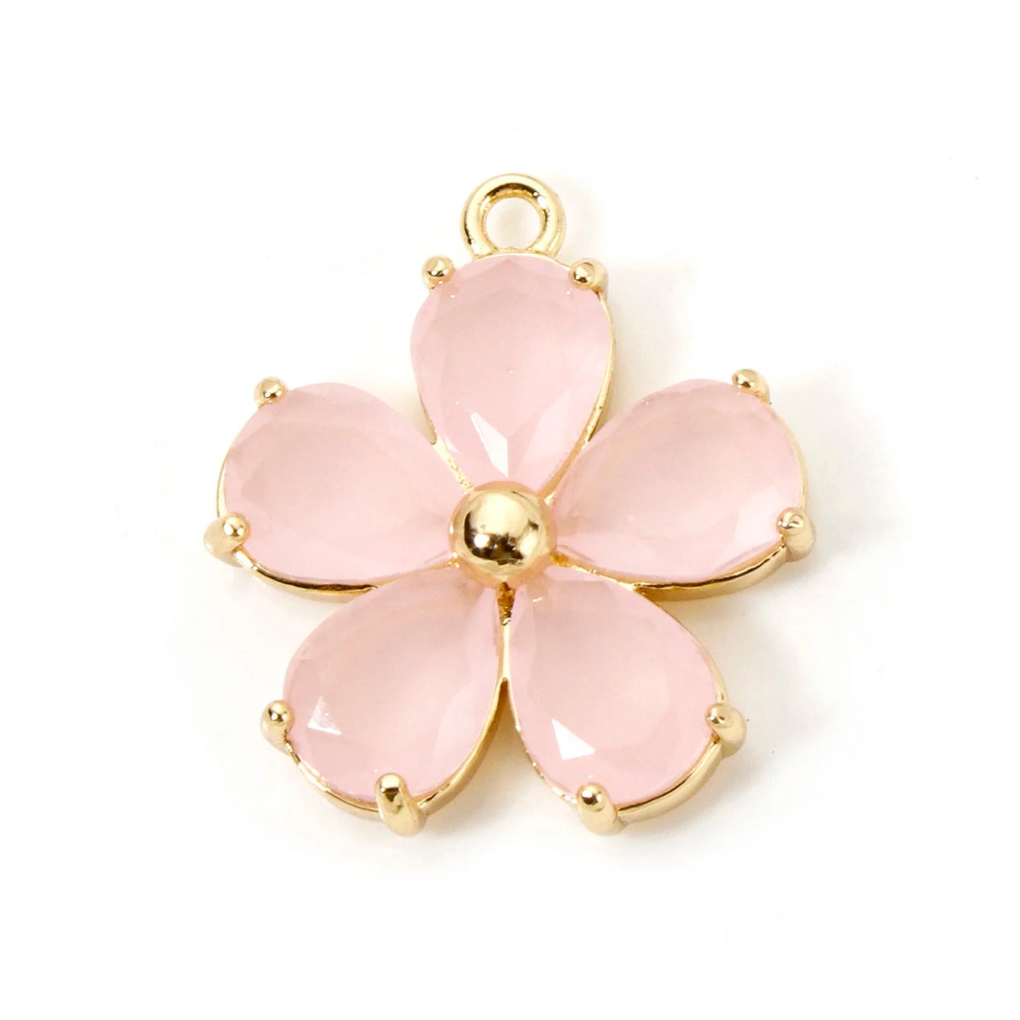 Glass Flower Charm 18K Gold Plated Brass Jewelry Making Supply