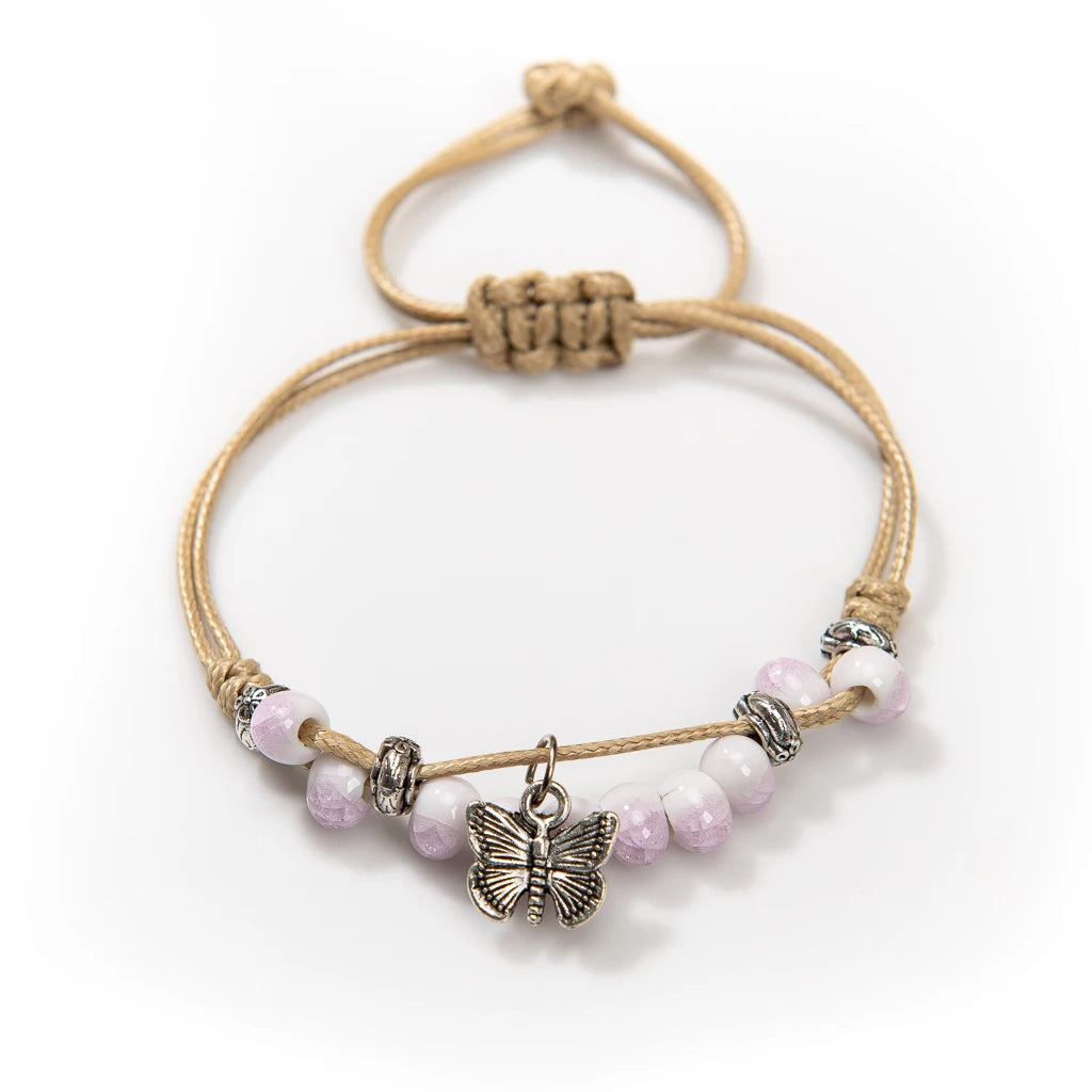 Exquise Handgemaakte Vlinder Keramiek Gebroken IJs Vintage Verstelbare Armband - Bohemian Chic Sieraden op Elastic Band, een Uniek Cadeau Idee! H920